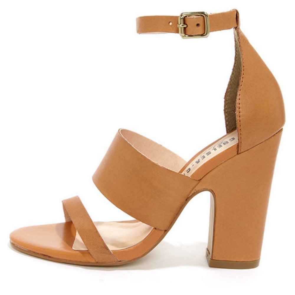 Chelsea Crew Black Label Tan Strappy Heels, 7 (37)